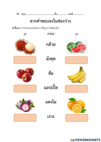 ลากคำตอบลงในช่องว่าง