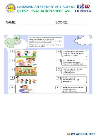 Q3 week 1 ESP Evaluation Sheet