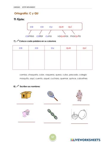 Ortografía: ca, co, cu, que, qui