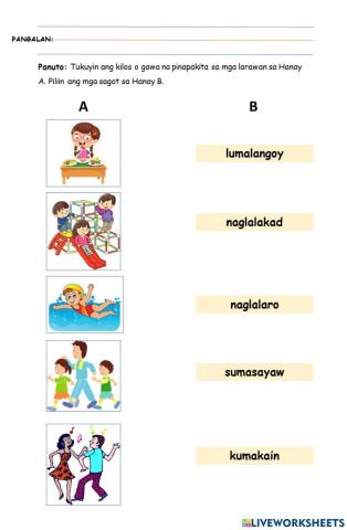 G0-Q2W8-Aralin 13 - Pandiwa (Pagtukoy sa Salitang Kilos) - ACTIVITIES