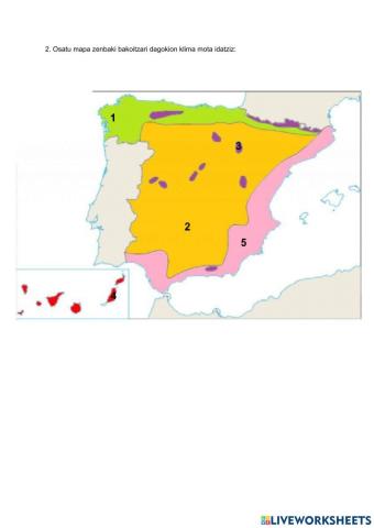 Osatu mapa zenbaki bakoitzari dagokion klima mota idatziz: