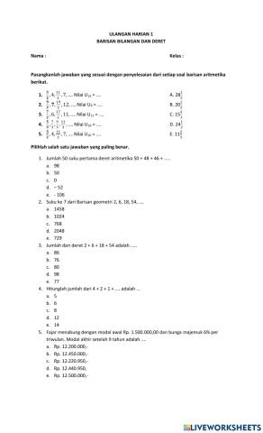 Ulangan harian barisan bilangan dan deret