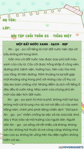 Bài tập cuối tuần 25 - TV