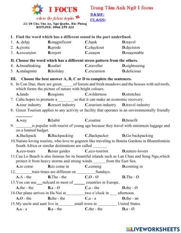 Lớp 9 Unit 8 Test 7