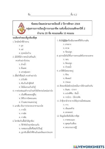 ข้อสอบวิชาการงานอาชีพ ป.2 ครูนิส