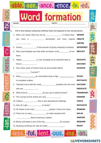 Word formation suffixes