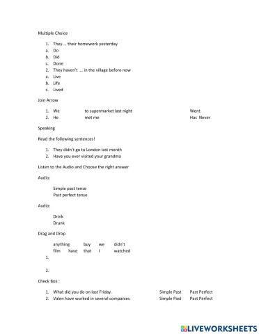 Simple Past Vs Past Perfect Tense