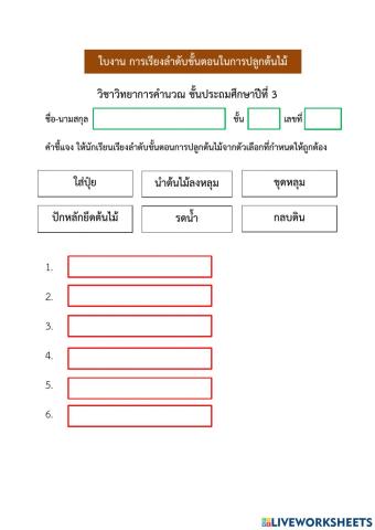 ใบงานขั้นตอนการปลูกต้นไม้