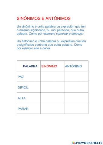 Sinónimos e antónimos