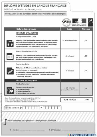 DELF a2 junior (première parties)
