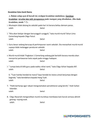 Kesalahan Kata Ganti Nama