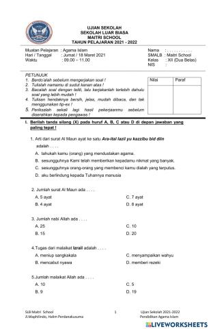 Ujian Sekolah Agama Islam