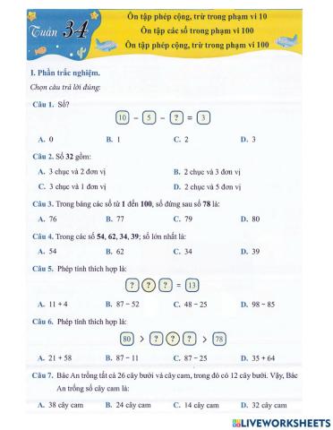 Toán 1 - Tuần 34 Bài tập
