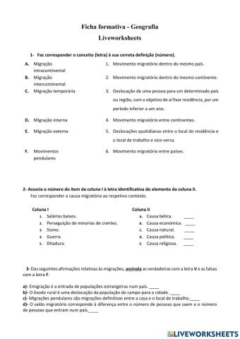 Ficha formativa - Geografia 8ºAno