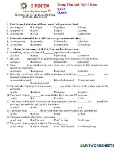 Lớp 9 unit 11 test 3