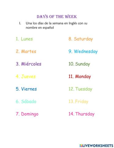 Days of the week