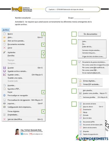 Submenús del menú ARCHIVO