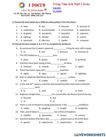 Lớp 8 Unit 12 Test 1