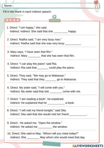 Task of direct and indirect speech