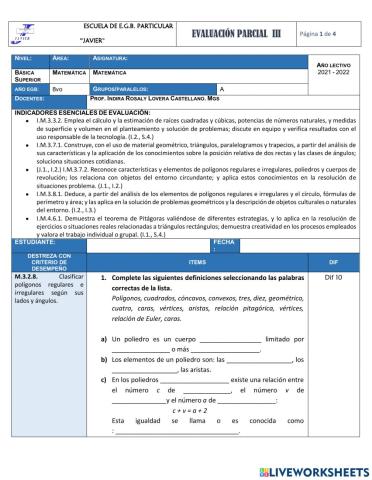 EXAMEN  8VO 3ER PARCIAL