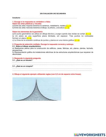 1ra evaluacion 1ro sec Artes