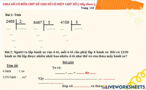 Chia số có bốn chữ số cho số có một chữ số ( tt )