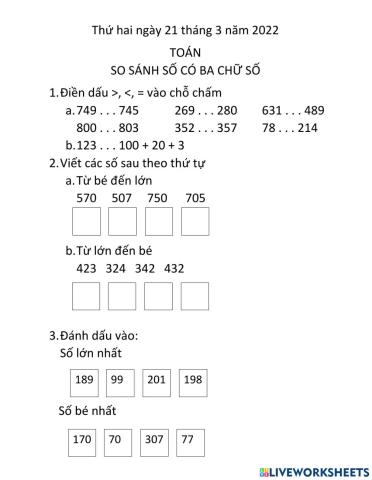 So sánh số có ba chữ số