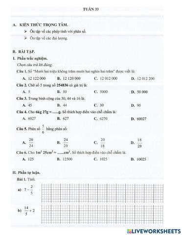 Toán 4 - Tuần 33 Bài tập