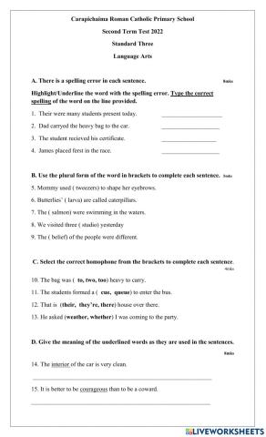 Term 2  Grammar Assessment