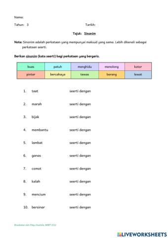 Sinonim - Tahun 3