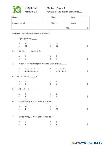 Maths P1 Standard