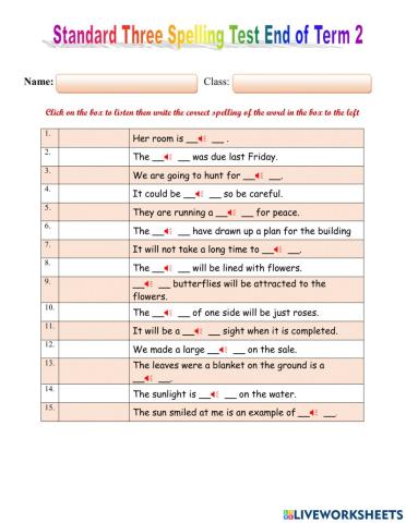 Std. 3 Spelling End of Term 2 Test