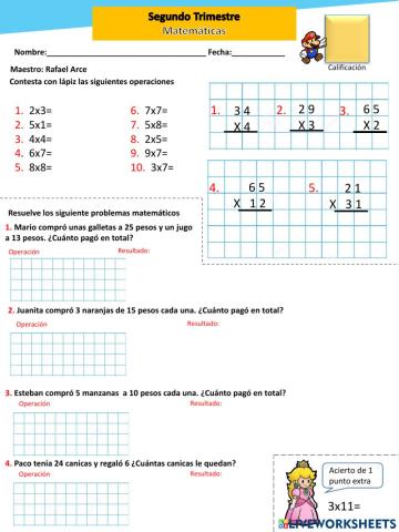 Tablas y problemas matemáticos