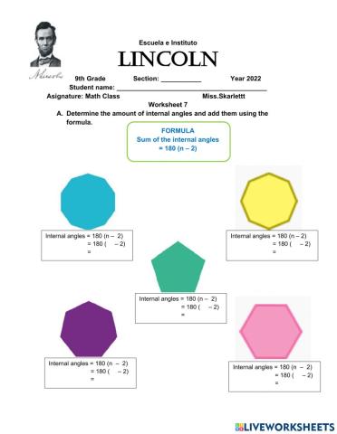 Amount of internal angles