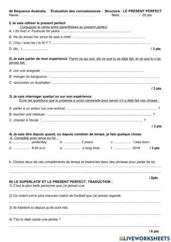 TEST PAP Present perfect