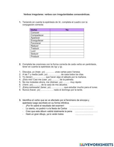 Verbos irregulares: verbos con irregularidades consonánticas