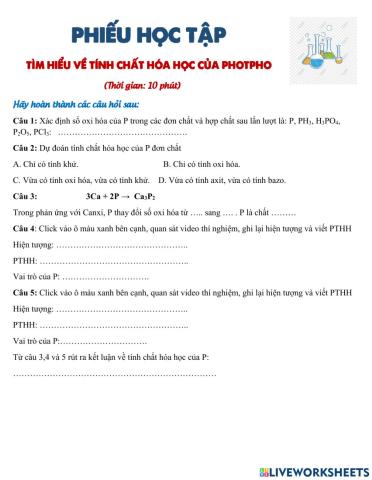 Phiếu học tập TCHH của P