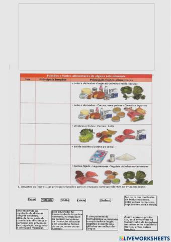 Funções e fontes alimentares