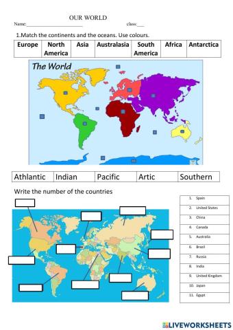 Continents, oceans and countries