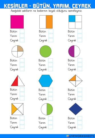 Kesirler-Bütün-Yarım-Çeyrek