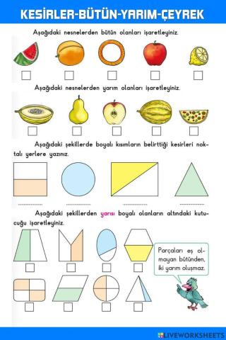 Kesirler-Bütün-Yarım-Çeyrek