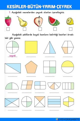 Kesirler-Bütün-Yarım-Çeyrek