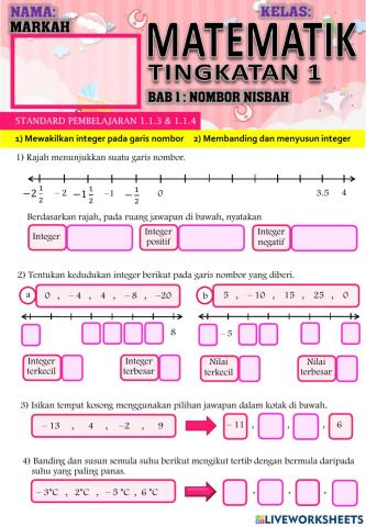 Matematik tingkatan 1: Susun integer pada garis lurus