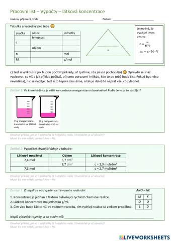 Chemické výpočty - látková koncentrace