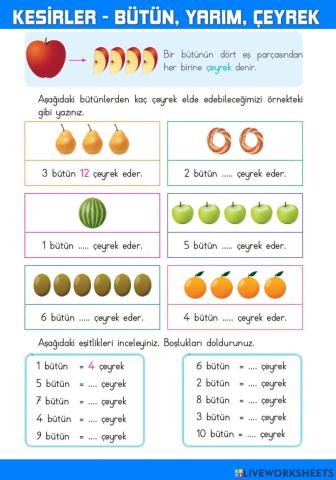 Kesirler-Bütün-Yarım-Çeyrek