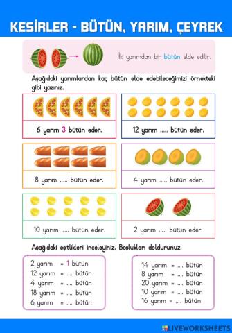 Kesirler-Bütün-Yarım-Çeyrek