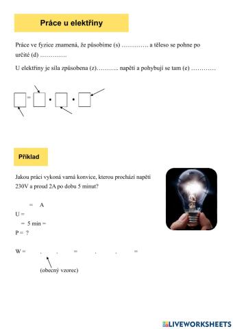 Elektřina (práce - vzorec, příklad)