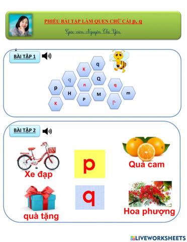 Phiếu bài tập làm quen chữ cái p,q