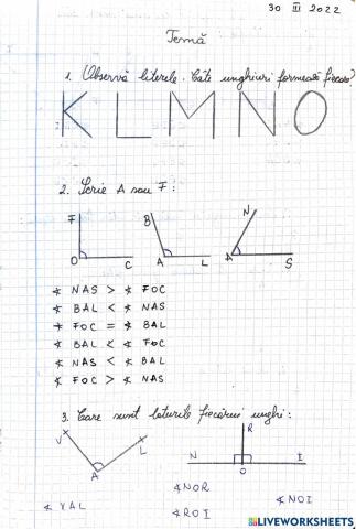 UNGHIURI, elemente de geometrie