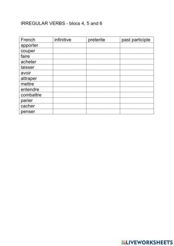 Irregular verbs, blocs 4, 5 and 6